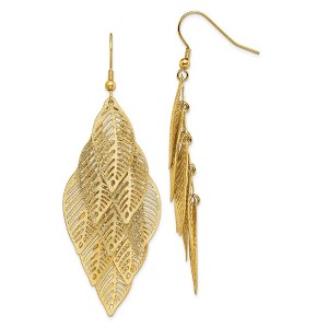 Chisel Stainless Steel Polished and Textured Yellow IP-plated Leaves Dangle Earrings Shepherd Hook - 1 of 4