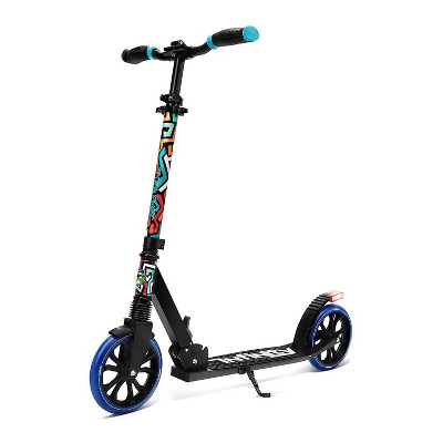 SereneLife SLTS24 Foldable Kick Scooter with 2 Big Wheels for Adults and Kids with Adjustable Grip Handlebars and Anti Slip Rubber Deck, Graffiti