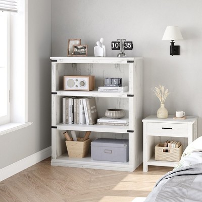 Antique White 40" Rustic MDF 3-Tier Bookcase