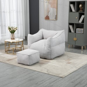LOVMOR Bean Bag Chair with Memory Foam Fill & Footstool, Modern Durable Comfort Lazy Sofa, Sitting Chair for Living Room, Bedroom, Indoor Furniture - 1 of 4
