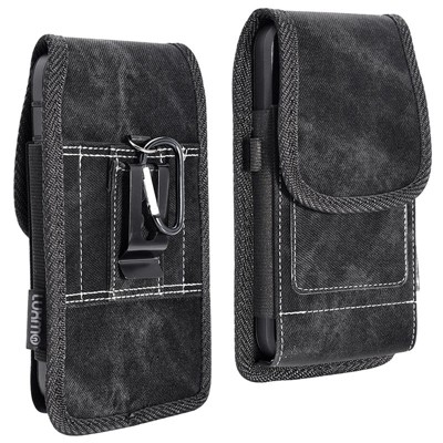 LUXMO Medium Vertical Universal Pouch w/ Dual Card Slots - Black Denim Fabric
