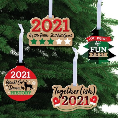 Big Dot of Happiness Together (ish) 2021 - Funny Holiday Decorations - Christmas Tree Ornaments - Set of 12