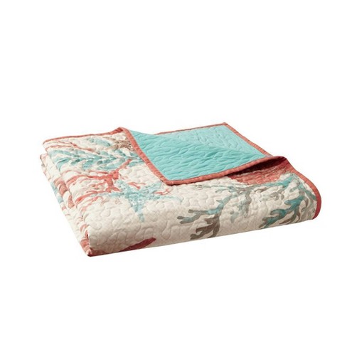 50x70 Ocean View Oversized Cotton Quilted Throw Blanket Coral