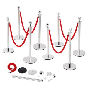 Stainless Steel Stanchion Post w/Velvet Ropes and Posts, Crowd Control Barriers w/Fillable Base, Stand Barrier for High-end Venues, Museums - 1 of 4