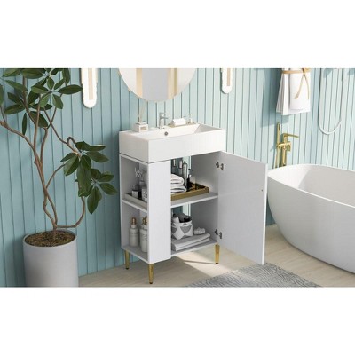 21.6" White Bathroom Vanity with Ceramic Sink and Left Side Storage