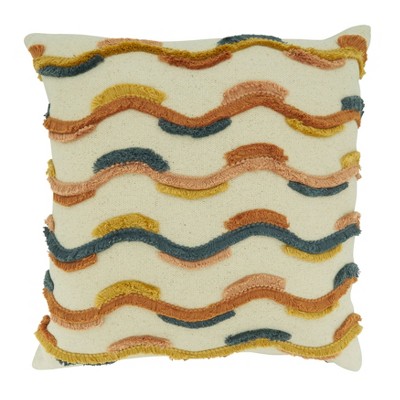 Saro Lifestyle Wavy Fringe Lace Appliqué Poly-Filled Throw Pillow
