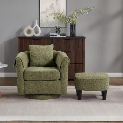 Wooakway Swivel Accent Chair with Ottoman Set Barrel Armchair with Removable Back Pillow with 2 Armrest Covers for Living Room Bedroom Office