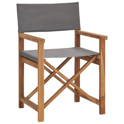 Solid Teak Wood Gray Fabric Foldable Outdoor Director's Chairs Set