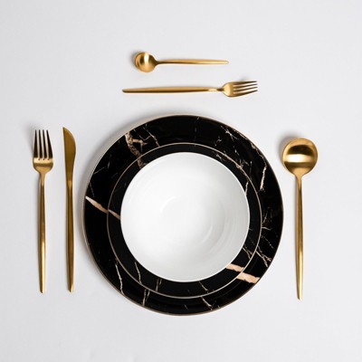 Ozarke Libra Black Marble Plate Set - Multicolor