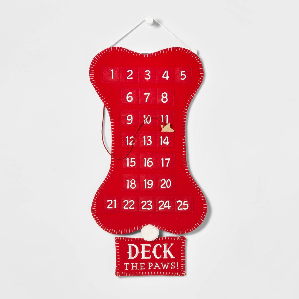 25" Dog Bone 'Deck the Paws' Hanging Christmas Advent Calendar Red - Wondershop