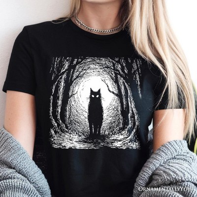 Haunted Forest Black Cat T-Shirt, Spooky Halloween Night Tee | OrnamentallyYou