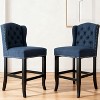 27" Contemporary Tufted Fabric Wingback Counter Stools, Set of 2, Navy Blue with Dark Brown Legs, Stylish and Comfortable Counter Chairs - 2 of 4