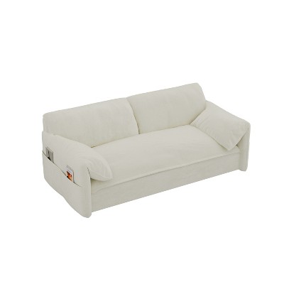 NicBex Velvet Loveseat Sofa Modern Convertible Pull-Out Sofa Bed with Side Storage for Living Room,Apartment,Beige