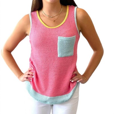Women's Color Block Patched Pocket Knit Tank Top - Full Time Purchase