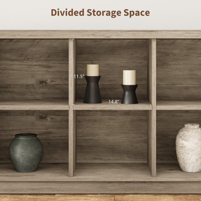 8-shelf bookcase, long horizontal wooden storage rack, suitable for living rooms, entryways, or offices, sturdy and durable.