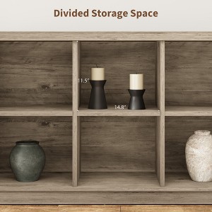 8-shelf bookcase, long horizontal wooden storage rack, suitable for living rooms, entryways, or offices, sturdy and durable. - 1 of 4