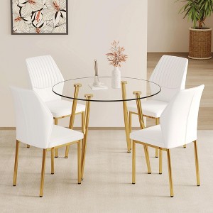 5-Piece Dining Set with Glass Table and 4 PU Armless Chairs - 1 of 4