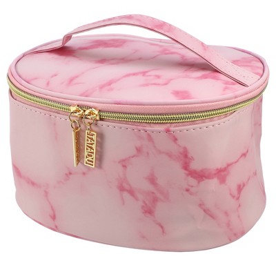 Unique Bargains Double Layer Makeup Bag Cosmetic Travel Bag Case Make Up  Organizer Bag Clear Bags for Women 1 Pc Pink