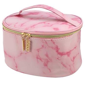 Unique Bargains PU Leather Waterproof Makeup Bag Cosmetic Case Makeup Bag  for Women L Size Pink 1 Pcs