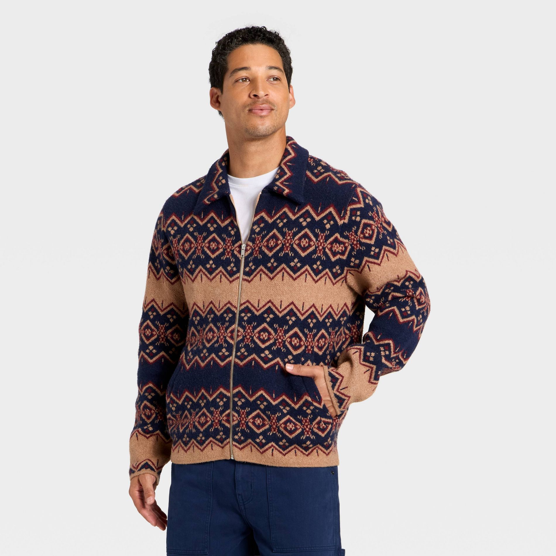 Men's Fair Isle Sweater Jacket - Goodfellow & Co™ Blue