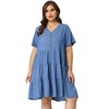 Agnes Orinda Women's Plus Size Tiered V Neck Short Sleeve Summer Casual Buttons Dresses - 4 of 4