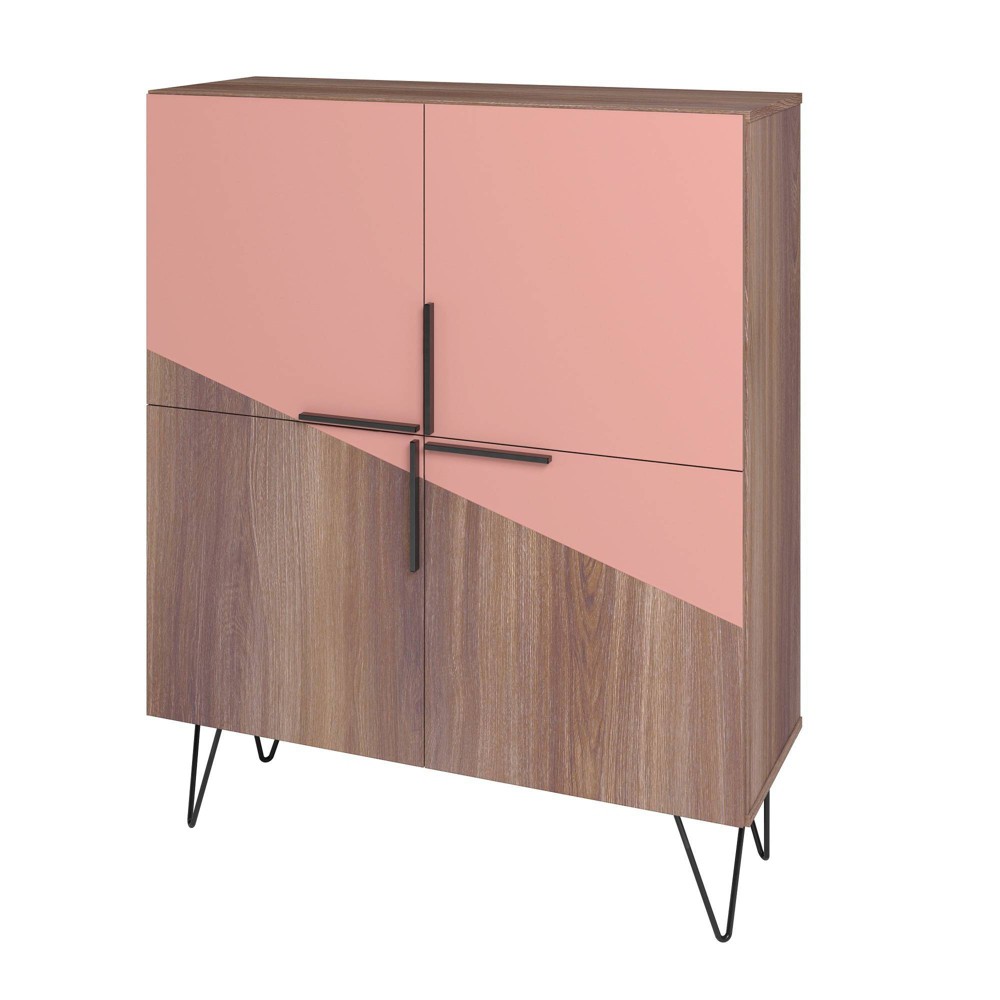 Photos - Wardrobe 43.7" Beekman Low Cabinet Brown/Pink - Manhattan Comfort: Metal Legs, 4 Shelves, Accent Furniture