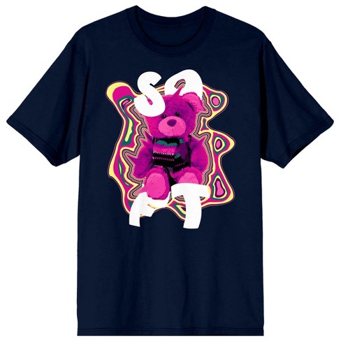 Teddy Drip Groovy Vibes Pink Bear Men's Navy Blue Short Sleeve Crew Neck  Tee-BLSSMN30U4