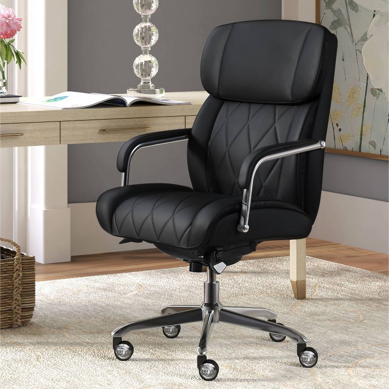 Sutherland Quilted Leather Office Chair with Padded Arms - La-Z-Boy, 3 of 18