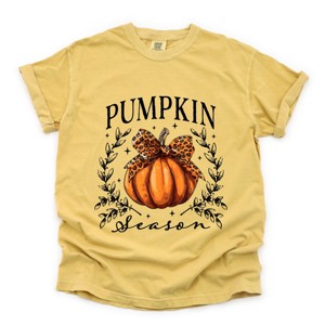 Simply Sage Market Pumpkin Season Leopard Bow Garment Dyed Tee - 1 of 4