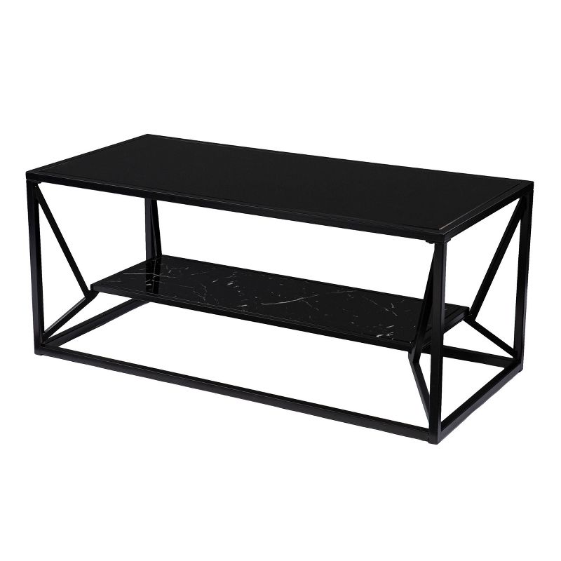 Finsfil Glass-Top Cocktail with Storage Black - Aiden Lane, 1 of 12