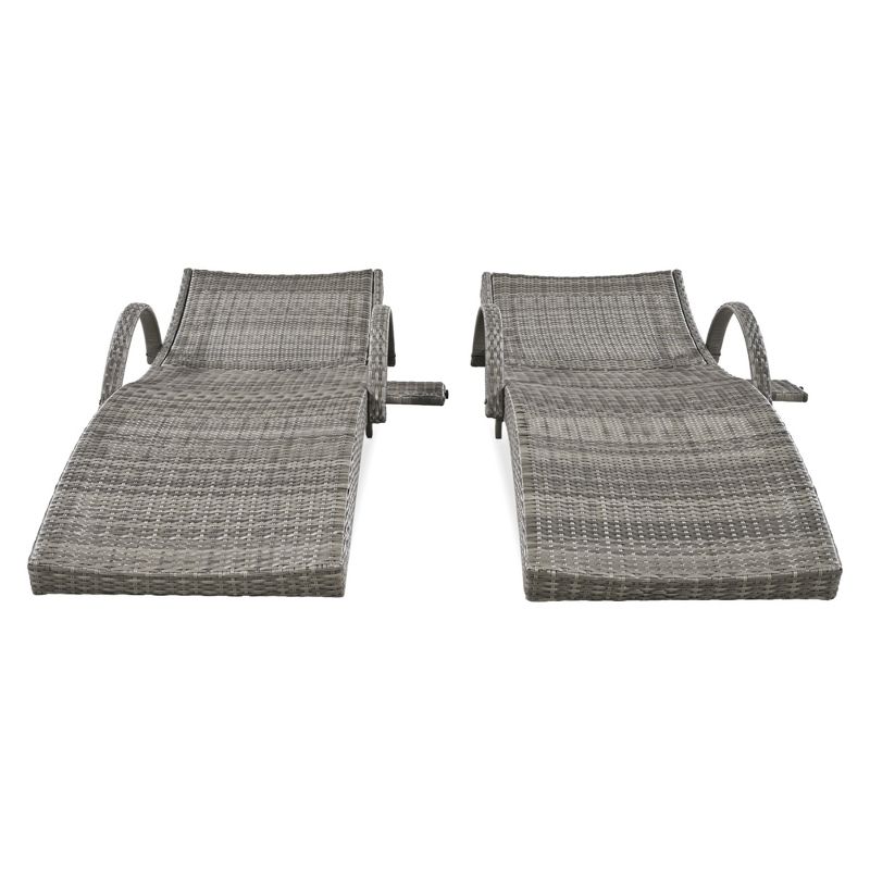 80.3'' Outdoor Wicker Chaise Lounge Set of 2, Patio Reclining Chair with Pull-out Side Table and Adjustable Backrest 4A - ModernLuxe, 5 of 13