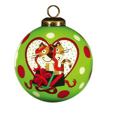 HomeRoots Charming Cat in a Heart Hand Painted Mouth Blown Glass Ornament