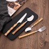 Aoibox 24-Piece Natural Bamboo Flatware Set with Stainless Steel Cutlery, Includes Knife, Fork, Spoon for Daily Use, Party, and Reusable Dining - 3 of 4