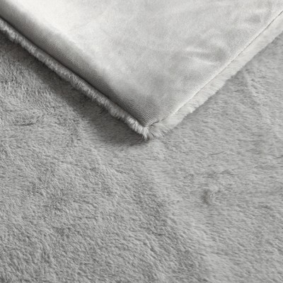 Grey Faux Fur Reversible Throw Blanket with Micromink Back, 50" x 60"