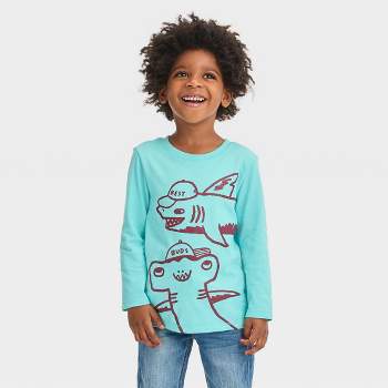 Toddler Boys' Long Sleeve Graphic T-Shirt - Cat & Jack™ Light Aqua Blue