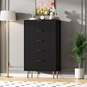 47.9" Bedroom Dresser, 5 Drawer Dresser, Wooden Tall Dresser with Metal Handles, Compact Storage Cabinet, for Closet, Living Room, Entryway, Black - 1 of 4