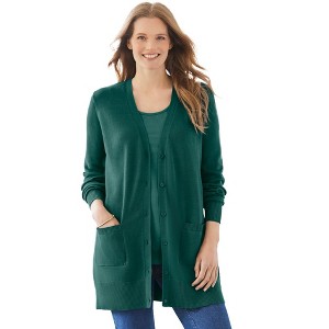Woman Within Perfect Longer-Length Cotton Cardigan - 1 of 4