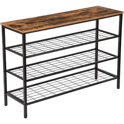 MaseiKar 4-Tier Shoe Rack for Entryway, Industrial Shoe Storage Organizer with 3 Metal Mesh Shelves, Ideal for Hallway, Closet, Bedroom, Brown