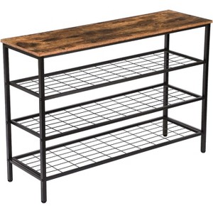 MaseiKar 4-Tier Shoe Rack for Entryway, Industrial Shoe Storage Organizer with 3 Metal Mesh Shelves, Ideal for Hallway, Closet, Bedroom, Brown - 1 of 4