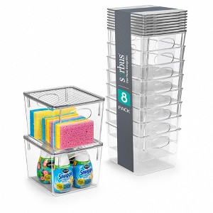 Sorbus 8 Pack Medium Clear Plastic Storage Bins with Lids and Handles for Cleaning Supplies - Conquer Clutter, Enhance Organization and Style - 1 of 4