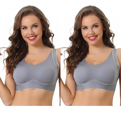 Allegra K Women's Non-wire Lightly Push Up Workout Comfort Sleeveless Sports Bras 2 Packs