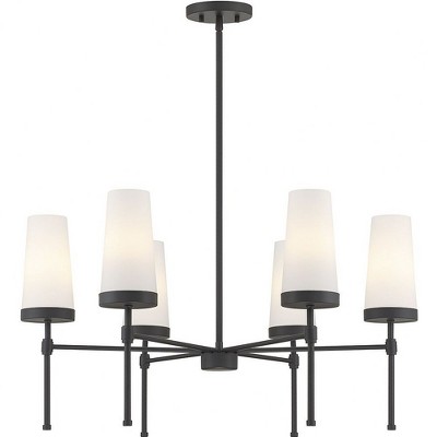 Matte Black 6-Light Chandelier with White Opal Glass Shades