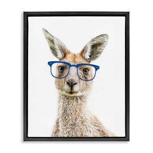 Stupell Industries Kangaroo Blue Hipster Glasses Black Framed Floater Canvas Wall Art - 1 of 4