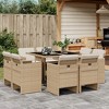 vidaXL Patio Dining Set with Cushions - 9 Piece Beige Poly Rattan, Tempered Glass Tabletop, Compact Storage Chairs, Outdoor Garden/Patio Furniture - 2 of 4