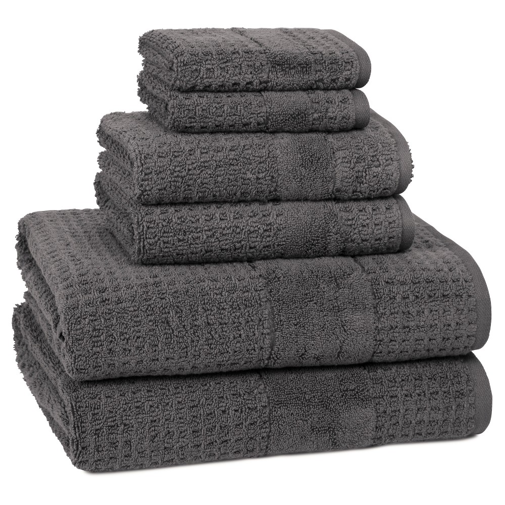 Photos - Towel 6pc Checkered Bath  Set Charcoal - Cassadecor