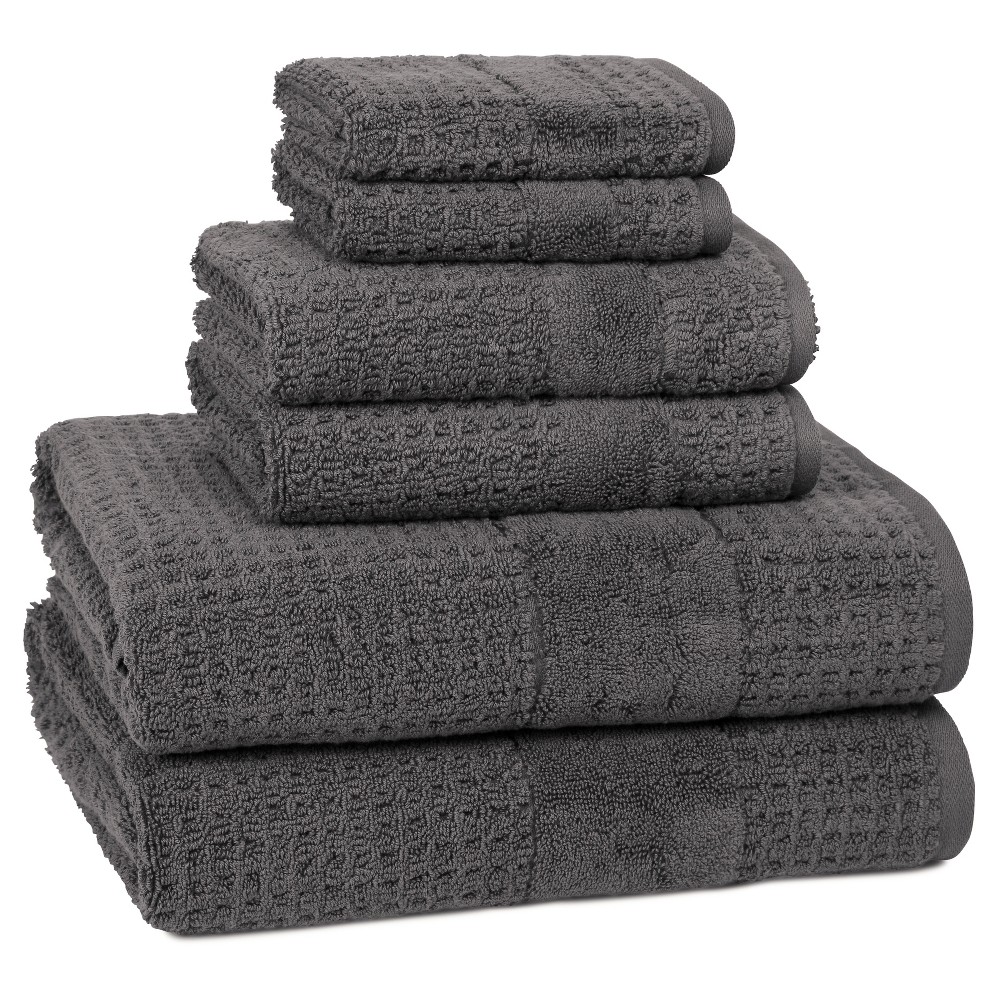 Photos - Towel 6pc Checkered Bath  Set Charcoal - Cassadecor: OEKO-TEX Certified, Heavyweight