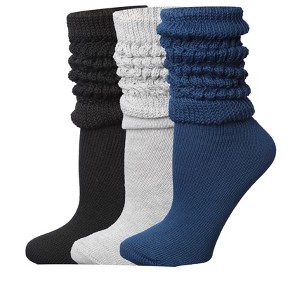 Tipi Toe 3 pairs Women's Slouch Socks Knee High Boot Monochromatic Elegance Black Blue Grey Warm Cozy Long Scrunch Socks - 1 of 1