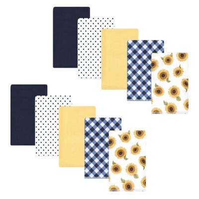 Image of Hudson Baby Infant Girl Cotton Flannel Burp Cloths, Sunflower, One Size
