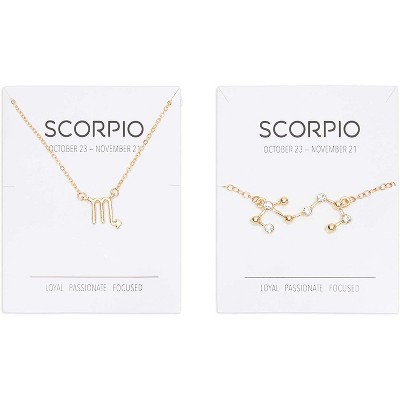  Zodaca 2 Piece Scorpio Zodiac Necklace and Bracelet Jewelry Set for Women, Gold 