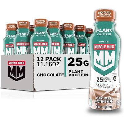 Muscle Milk Plant Based Protein Shake, Chocolate - 11.16 Fl Oz (Pack of 12)